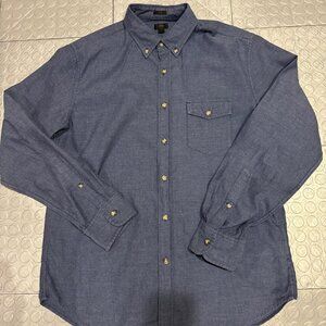 J Crew Slim Fit Brushed Twill Herringbone Button Down Shirt Montclair Navy L H h